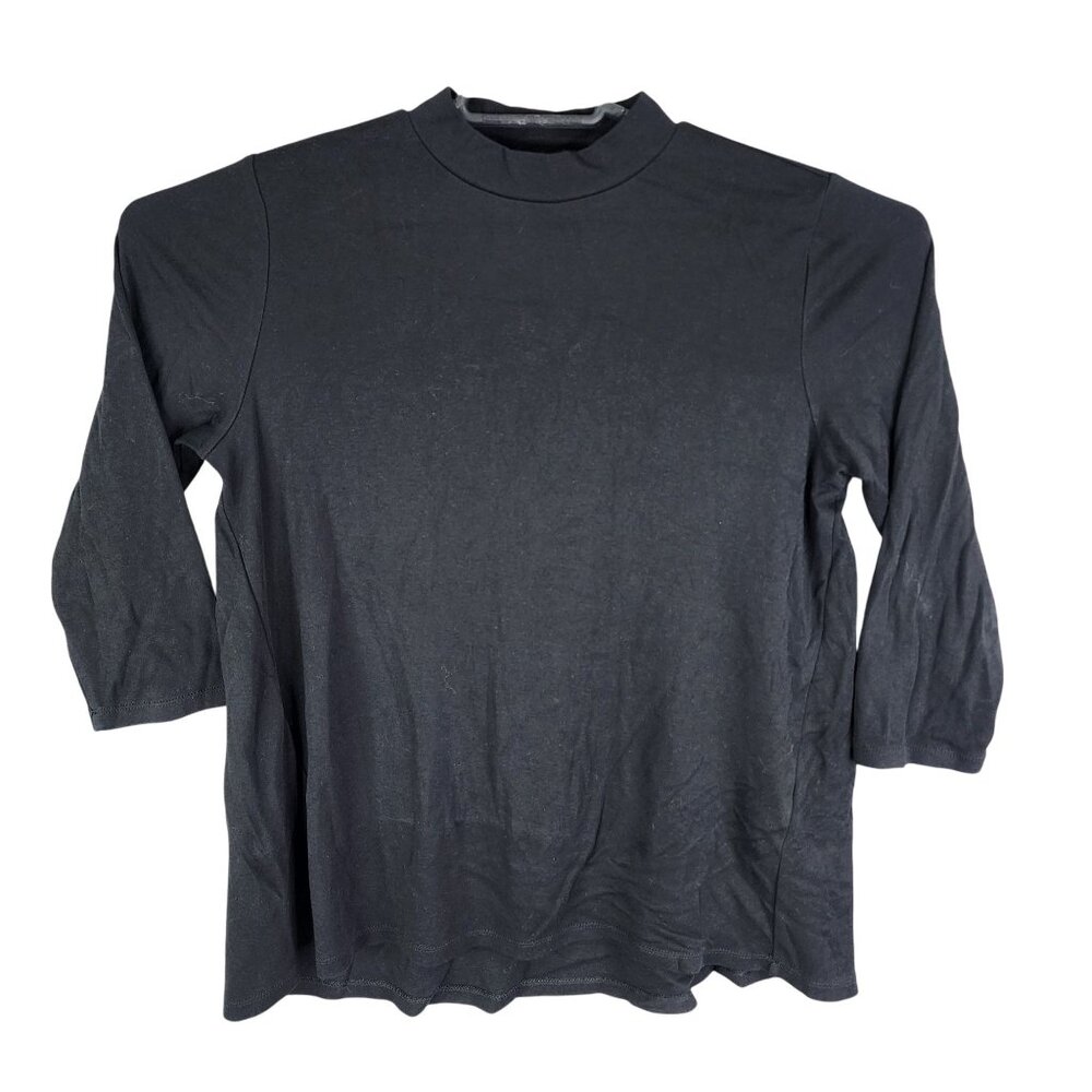 Womens Black J. Jill Top Mock Neck 3/4 Sleeve Cotton Modal Blend Stretch Size S
